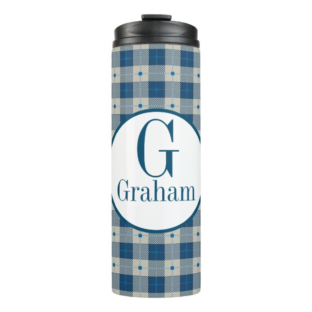 Blue Lodge Plaid Monogram   Thermal Tumbler (Front)