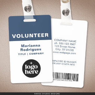 Blue Logo Barcode Custom Badge Volunteer Tag ID Badge