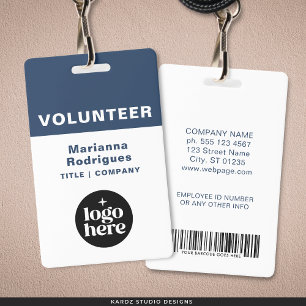 Blue Logo Barcode Custom ID Badge Volunteer Tag