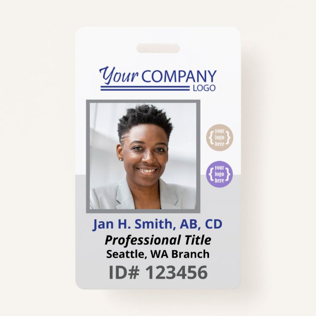 Blue Logo Employee Photo ID Entry Card, Bar Code ID Badge (Front)