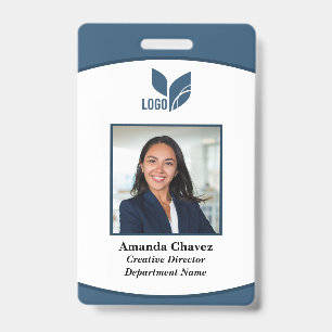 Blue Logo Photo Barcode Employee ID Badge