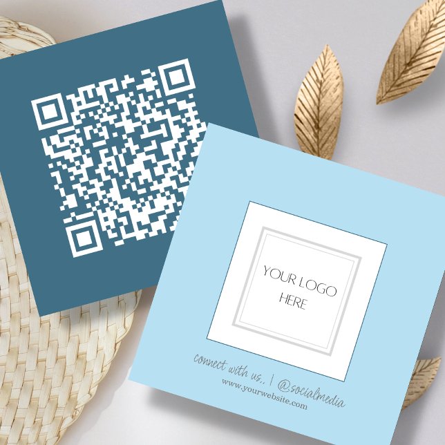 Blue | Logo | QR Code  Square Business Card (Creator Uploaded)