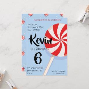 Blue Lollipop Boy Kids Birthday Party Invitation