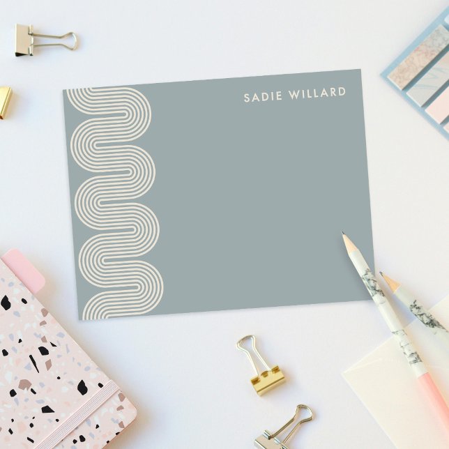 Blue Lombard Wavy Lines Modern Stationery Card (Creator Uploaded)