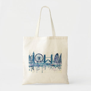 Blue London skyline watercolor England modern Tote Bag