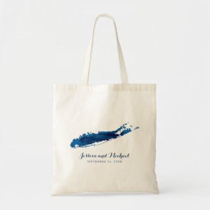 Blue Long Island New York Map Wedding Guest Tote Bag