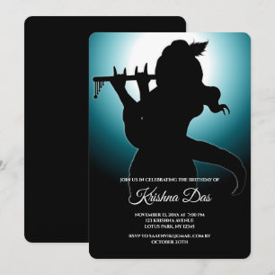 Blue Lord Krishna card for birthday - Krishna art
