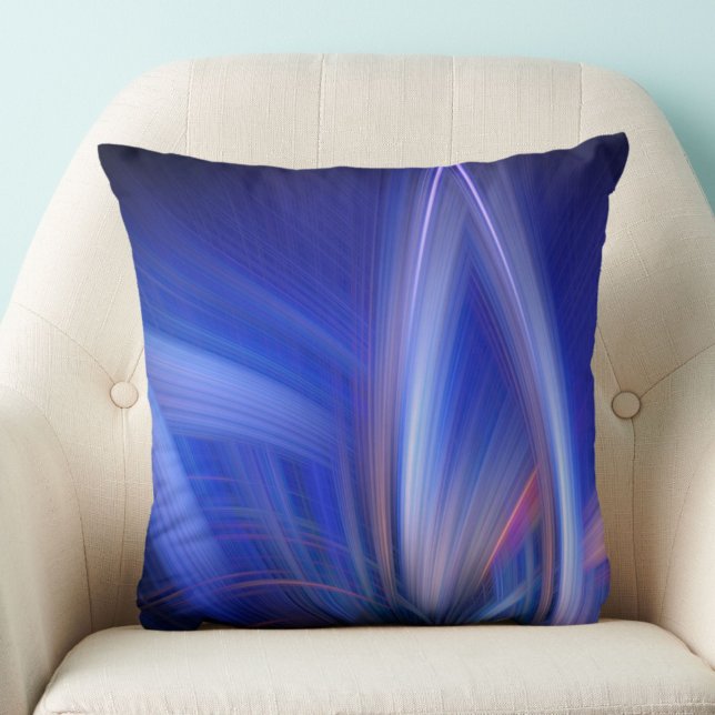 Blue Lotus Elegant Modern Abstract Light Pattern Cushion (A striking blue lotus light art pattern throw pillow, to beautify and calm your space. )