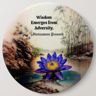 Blue Lotus Emerging from Muddy Waters (Vietnamese) 6 Cm Round Badge