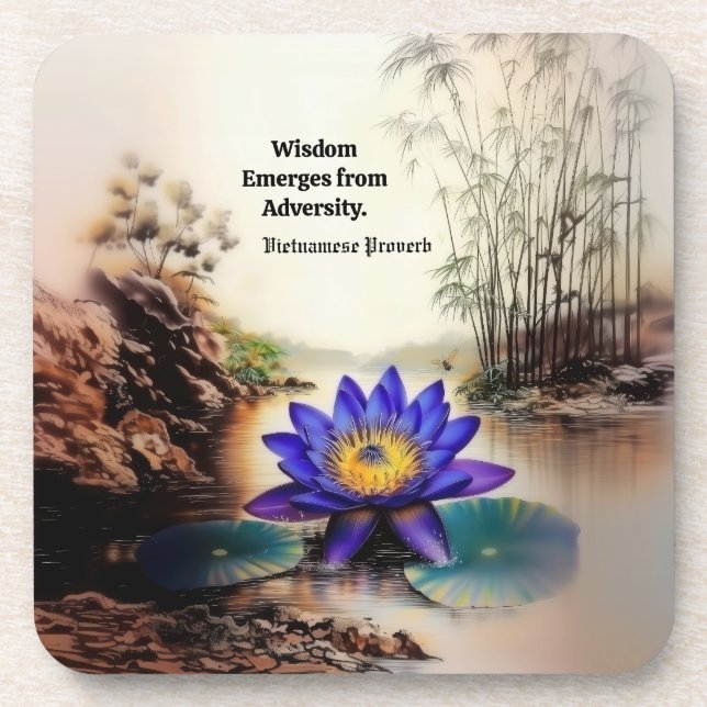 Blue Lotus Emerging from Muddy Waters (Vietnamese) Coaster (Front)