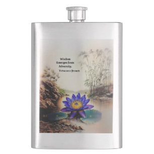 Blue Lotus Emerging from Muddy Waters (Vietnamese) Hip Flask