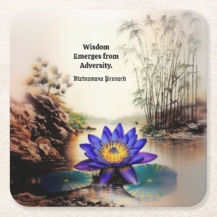 Blue Lotus Emerging from Muddy Waters (Vietnamese) Square Paper Coaster