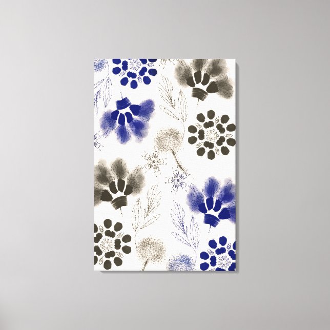 Blue Lotus Floral Drawing Canvas Print (Front)