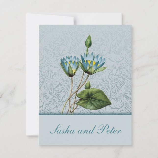 Blue Lotus Floral Wedding Invitation RSVP (Back)