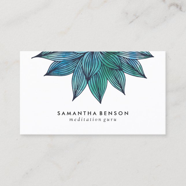 Blue Lotus Flower | Floral Watercolor Business Card (Front)