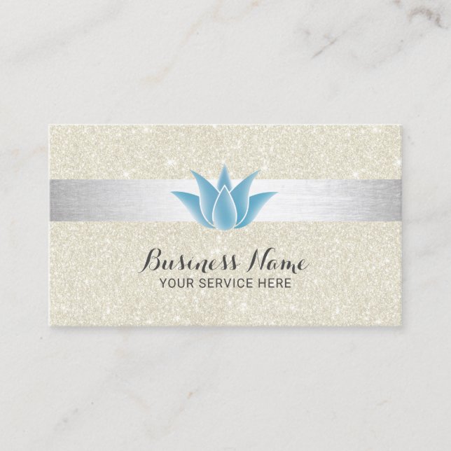 Blue Lotus Flower Massage Salon Spa Modern Glitter Business Card (Front)