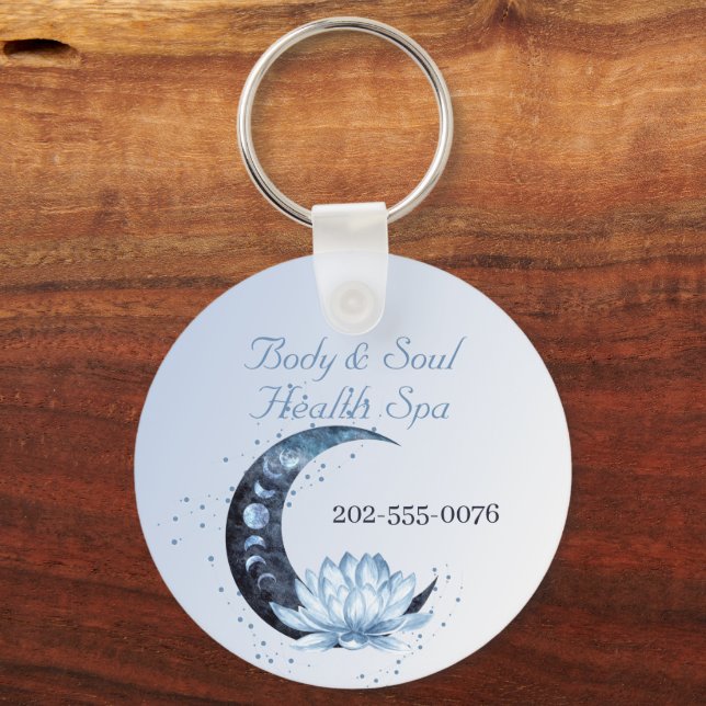 Blue Lotus Flower Moon Business Name Key Ring (Front)