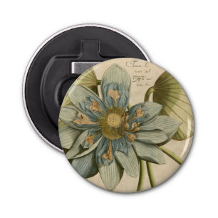 Blue Lotus Flower on Tan Background with Writing Bottle Opener