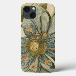 Blue Lotus Flower on Tan Background with Writing iPhone 13 Case