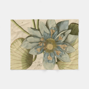 Blue Lotus Flower on Tan Background with Writing Fleece Blanket