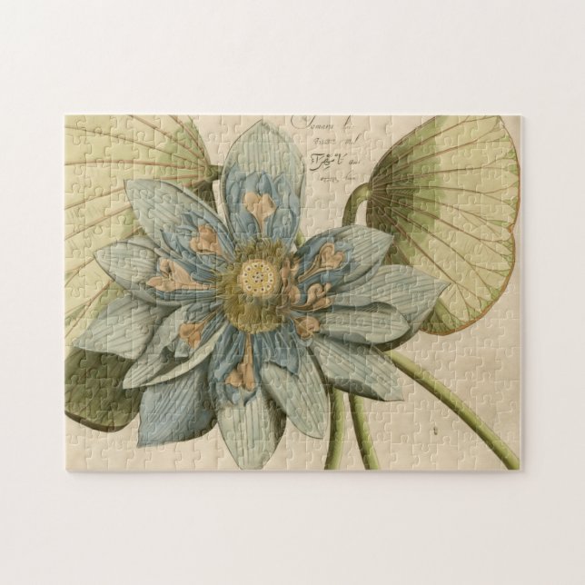 Blue Lotus Flower on Tan Background with Writing Jigsaw Puzzle (Horizontal)