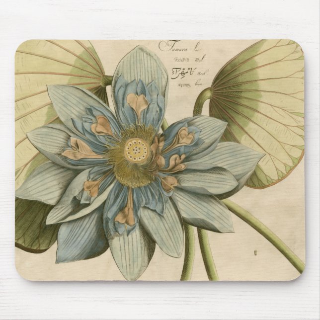 Blue Lotus Flower on Tan Background with Writing Mouse Mat (Front)
