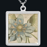 Blue Lotus Flower on Tan Background with Writing Silver Plated Necklace<br><div class="desc">A beautiful blue lotus flower in full bloom is the focus of this piece. The yellow centre is almost hypnotising in its glory. Add a little elegance to your home with this print!</div>