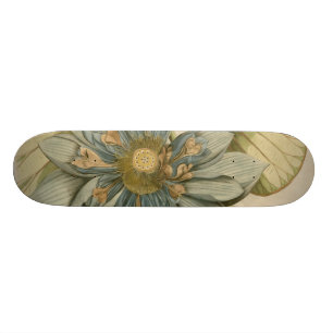Blue Lotus Flower on Tan Background with Writing Skateboard