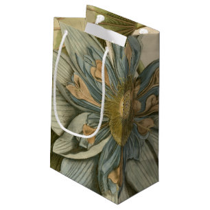 Blue Lotus Flower on Tan Background with Writing Small Gift Bag