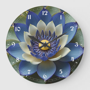 Blue Lotus Flower Spiritual Art Large Clock