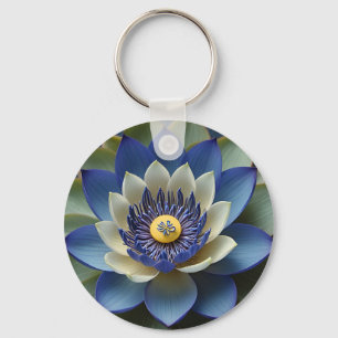 Blue Lotus Flower Spiritual Zen Art Key Ring