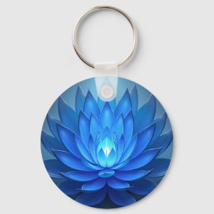 Blue Lotus Flower Spiritual Zen Art Key Ring