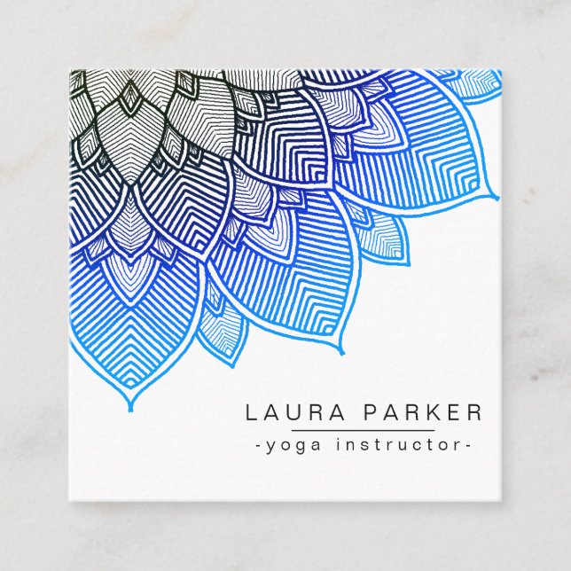 Blue Lotus Mandala Yoga Instructor Holistic Square Business Card (Front)