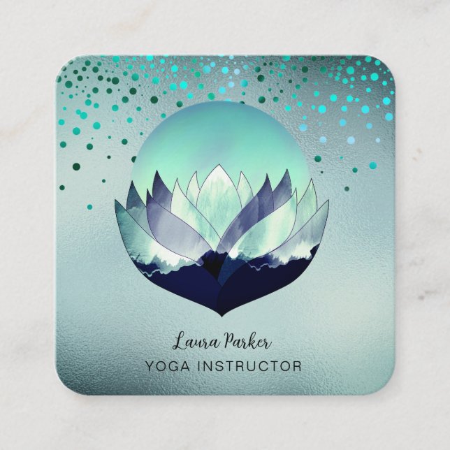 Blue Lotus Moon Meditation Yoga Holistic Sea  Square Business Card (Front)