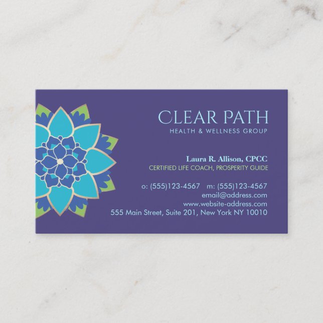 Blue Lotus Wellness Counsellor and Natural Health Business Card (Front)