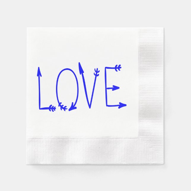 Blue Love Arrows Wedding Party Napkin (Front)