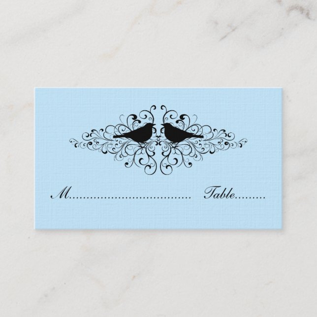 Blue Love Bird Swirls Place Card (Front)