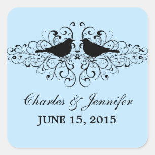 Blue Love Bird Swirls Wedding Stickers