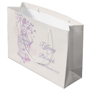 Blue love birds open birdcage wedding gift bag