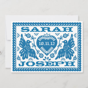 Blue Love Birds Papel Picado Wedding Invitation