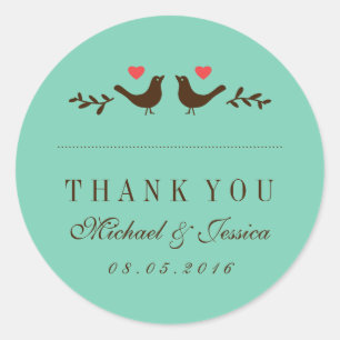 Blue Love Birds Rustic Wedding Thank You Sticker