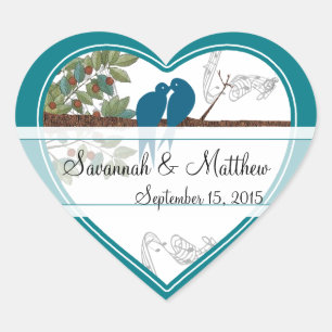 Blue Love Birds Sitting in a Tree Wedding Sticker