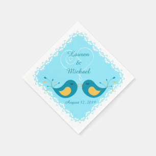 Blue Love Birds Wedding Napkin