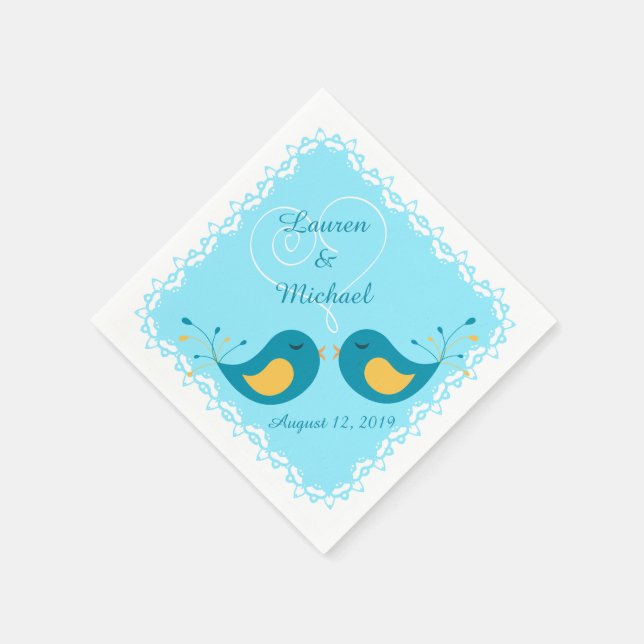 Blue Love Birds Wedding Napkin (Corner)