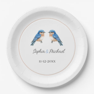 Blue Love Birds Wedding Paper Plate