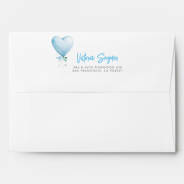 Blue Love Heart Balloon Garland Baby Shower Envelope (Back (Top Flap))