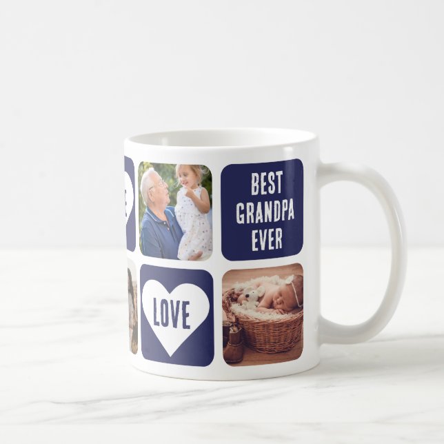 Blue Love Heart Photo Best Grandpa Ever Mug (Right)