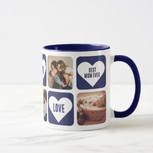 Blue Love Heart Photo Best Mum Ever Mug