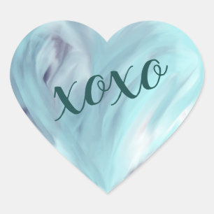 Blue Love Heart Xoxo Watercolor Painted Sticker