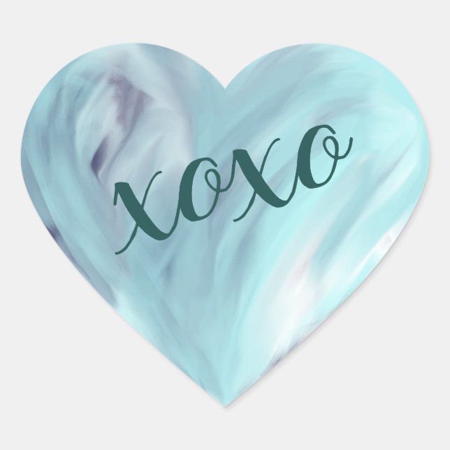 Blue Love Heart Xoxo Watercolor Painted Sticker (Front)